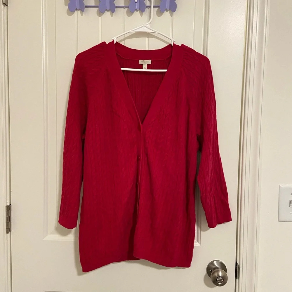 EUC | Talbots‎ women’s deep pink cable knit button up cardigan sweater — 1X